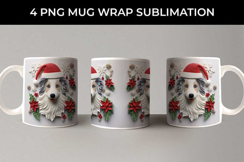 3D Christmas Collie Border Dog Mug Wrap Sublimation PNG Bundle Free For Commercial Use Sublimation Sintegra 