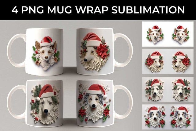 3D Christmas Collie Border Dog Mug Wrap Sublimation PNG Bundle Free For Commercial Use Sublimation Sintegra 