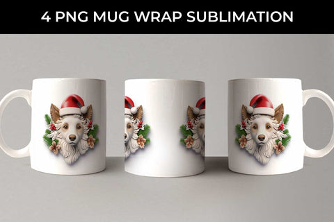 3D Christmas Collie Border Dog Mug Wrap Sublimation PNG Bundle Free For Commercial Use Sublimation Sintegra 