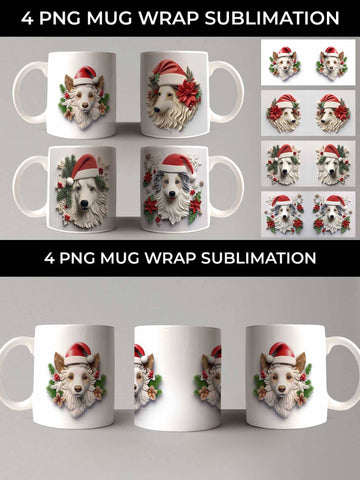 3D Christmas Collie Border Dog Mug Wrap Sublimation PNG Bundle Free For Commercial Use Sublimation Sintegra 
