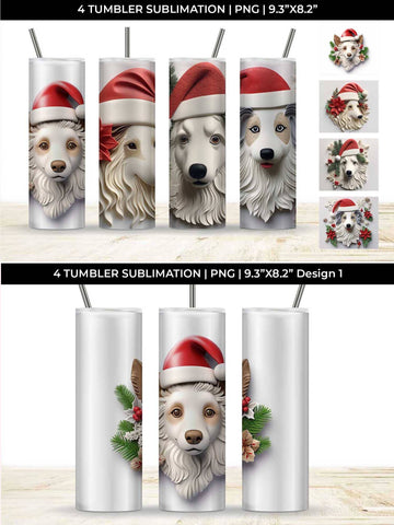 3D Christmas Collie Border Dog Tumbler Wrap 20 oz Sublimation PNG Bundle Free For Commercial Use Sublimation Sintegra 