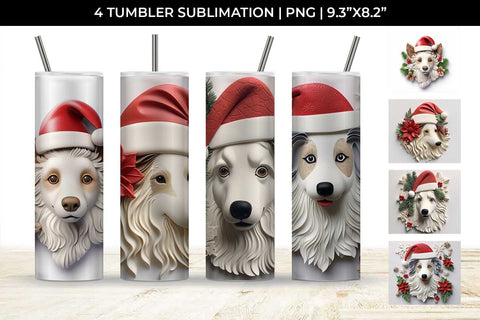3D Christmas Collie Border Dog Tumbler Wrap 20 oz Sublimation PNG Bundle Free For Commercial Use Sublimation Sintegra 