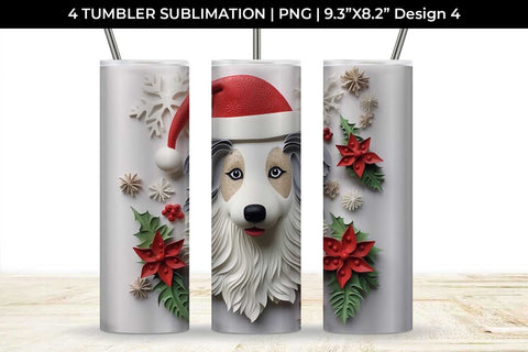 3D Christmas Collie Border Dog Tumbler Wrap 20 oz Sublimation PNG Bundle Free For Commercial Use Sublimation Sintegra 