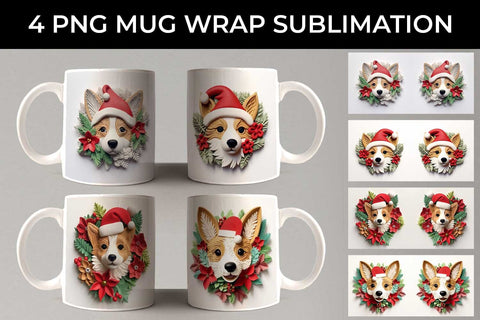 3D Christmas Corgi Dog Mug Wrap Sublimation PNG Bundle Free For Commercial Use Sublimation Sintegra 