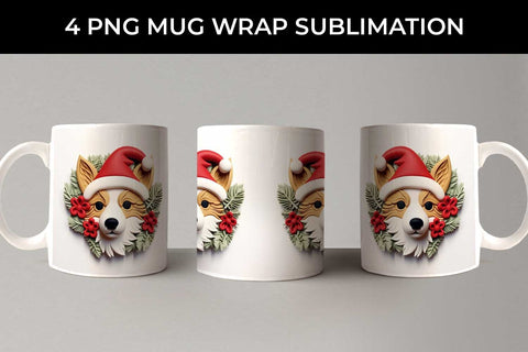3D Christmas Corgi Dog Mug Wrap Sublimation PNG Bundle Free For Commercial Use Sublimation Sintegra 