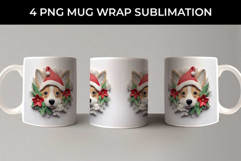 3D Christmas Corgi Dog Mug Wrap Sublimation PNG Bundle Free For Commercial Use Sublimation Sintegra 