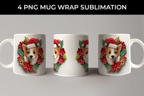 3D Christmas Corgi Dog Mug Wrap Sublimation PNG Bundle Free For Commercial Use Sublimation Sintegra 