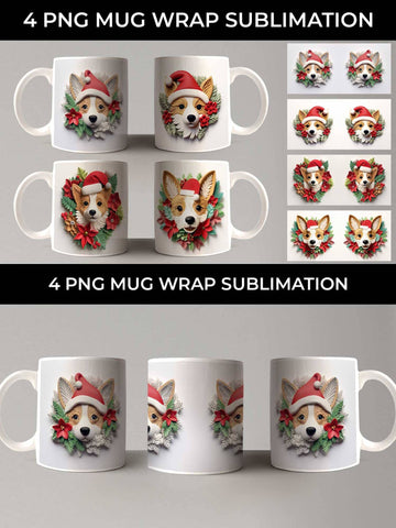 3D Christmas Corgi Dog Mug Wrap Sublimation PNG Bundle Free For Commercial Use Sublimation Sintegra 