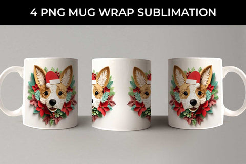 3D Christmas Corgi Dog Mug Wrap Sublimation PNG Bundle Free For Commercial Use Sublimation Sintegra 