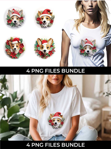 3D Christmas Corgi Dog T-shirt Sublimation PNG Bundle Free For Commercial Use Sublimation Sintegra 