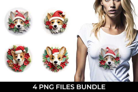 3D Christmas Corgi Dog T-shirt Sublimation PNG Bundle Free For Commercial Use Sublimation Sintegra 