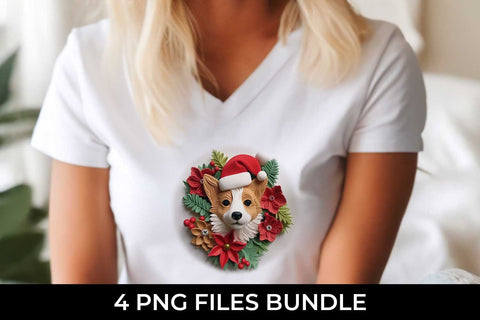 3D Christmas Corgi Dog T-shirt Sublimation PNG Bundle Free For Commercial Use Sublimation Sintegra 
