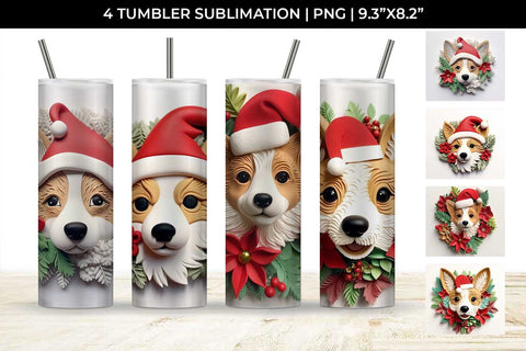 3D Christmas Corgi Dog Tumbler Wrap 20 oz Sublimation PNG Bundle Free For Commercial Use Sublimation Sintegra 