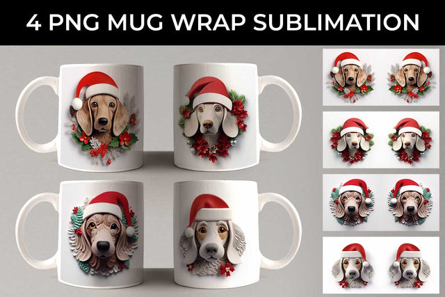 3D Christmas Dachshund Dog Mug Wrap Sublimation PNG Bundle Free For Commercial Use Sublimation Sintegra 