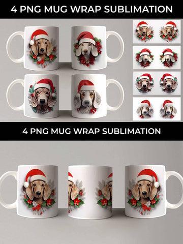 3D Christmas Dachshund Dog Mug Wrap Sublimation PNG Bundle Free For Commercial Use Sublimation Sintegra 