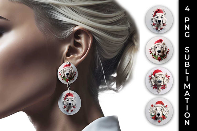 3D Christmas Dalmatian Dog Earrings Sublimation PNG Bundle Free For Commercial Use Sublimation Sintegra 