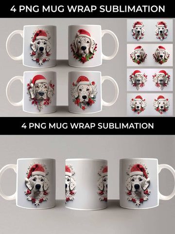 3D Christmas Dalmatian Dog Mug Wrap Sublimation PNG Bundle Free For Commercial Use Sublimation Sintegra 