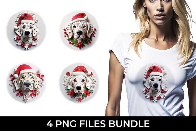 3D Christmas Dalmatian Dog T-shirt Sublimation PNG Bundle Free For Commercial Use Sublimation Sintegra 