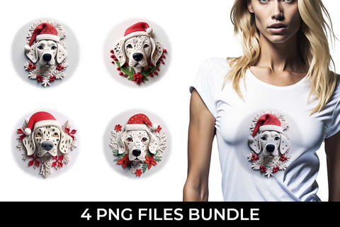 3D Christmas Dalmatian Dog T-shirt Sublimation PNG Bundle Free For Commercial Use Sublimation Sintegra 