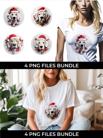 3D Christmas Dalmatian Dog T-shirt Sublimation PNG Bundle Free For Commercial Use Sublimation Sintegra 