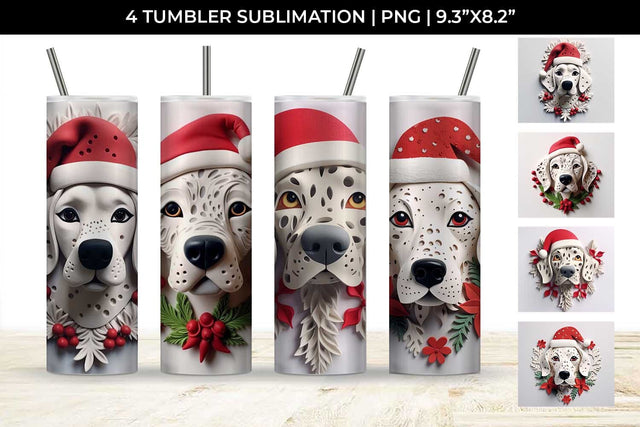 3D Christmas Dalmatian Dog Tumbler Wrap 20 oz Sublimation PNG Bundle Free For Commercial Use Sublimation Sintegra 