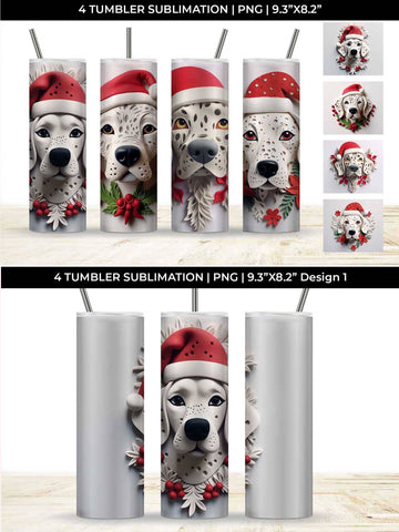 3D Christmas Dalmatian Dog Tumbler Wrap 20 oz Sublimation PNG Bundle Free For Commercial Use Sublimation Sintegra 