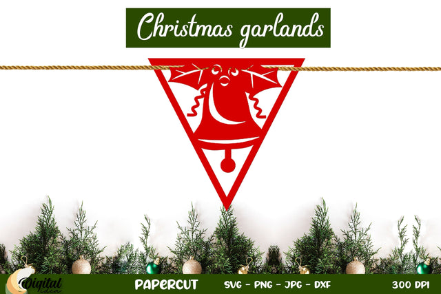 3D Christmas Decor SVG. 3D Christmas Garland Paper Cut. 3D Paper Evgenyia Guschina 