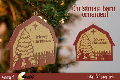 3D Christmas Decor SVG. Christmas Barn Ornament Laser Cut. SVG Evgenyia Guschina 