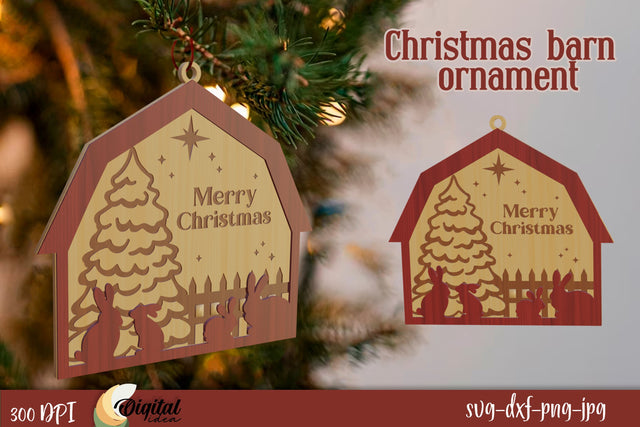 3D Christmas Decor SVG. Christmas Barn Ornament Laser Cut. SVG Evgenyia Guschina 