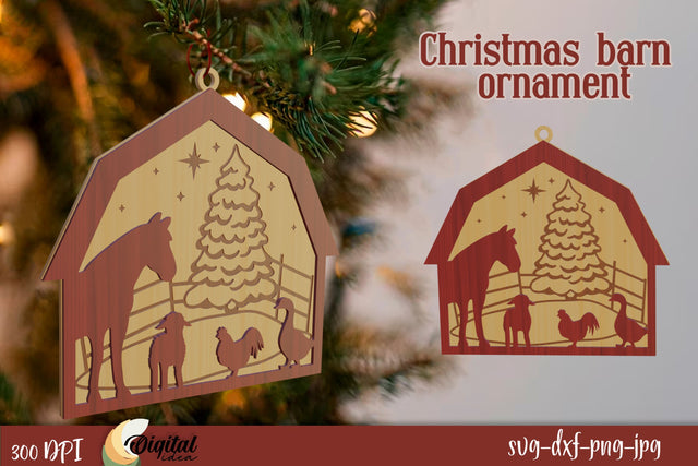 3D Christmas Decor SVG. Christmas Barn Ornament Laser Cut. SVG Evgenyia Guschina 