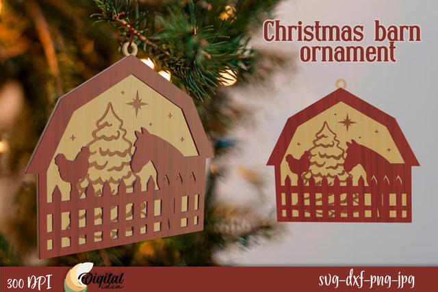 3D Christmas Decor SVG. Christmas Barn Ornament Laser Cut. SVG Evgenyia Guschina 