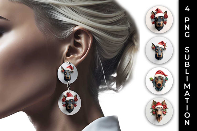 3D Christmas Doberman Dog Earrings Sublimation PNG Bundle Free For Commercial Use Sublimation Sintegra 