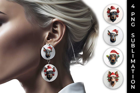 3D Christmas Doberman Dog Earrings Sublimation PNG Bundle Free For Commercial Use Sublimation Sintegra 