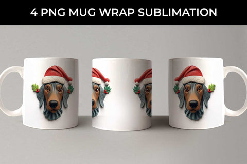 3D Christmas Doberman Dog Mug Wrap Sublimation PNG Bundle Free For Commercial Use Sublimation Sintegra 