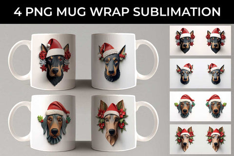3D Christmas Doberman Dog Mug Wrap Sublimation PNG Bundle Free For Commercial Use Sublimation Sintegra 