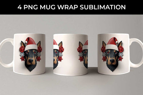 3D Christmas Doberman Dog Mug Wrap Sublimation PNG Bundle Free For Commercial Use Sublimation Sintegra 