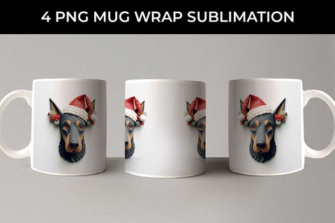 3D Christmas Doberman Dog Mug Wrap Sublimation PNG Bundle Free For Commercial Use Sublimation Sintegra 