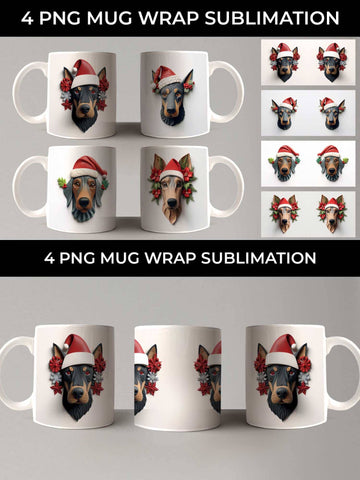 3D Christmas Doberman Dog Mug Wrap Sublimation PNG Bundle Free For Commercial Use Sublimation Sintegra 