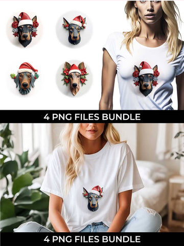3D Christmas Doberman Dog T-shirt Sublimation PNG Bundle Free For Commercial Use Sublimation Sintegra 
