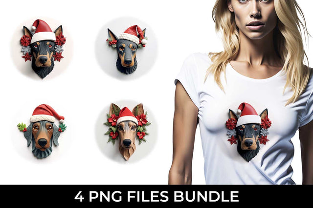 3D Christmas Doberman Dog T-shirt Sublimation PNG Bundle Free For Commercial Use Sublimation Sintegra 
