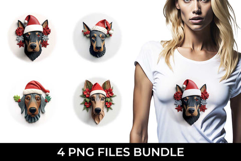 3D Christmas Doberman Dog T-shirt Sublimation PNG Bundle Free For Commercial Use Sublimation Sintegra 