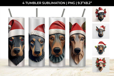 3D Christmas Doberman Dog Tumbler Wrap 20 oz Sublimation PNG Bundle Free For Commercial Use Sublimation Sintegra 