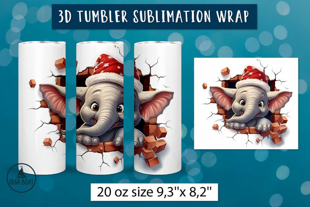 3d Christmas elephant tumbler wrap | Cute elephant png Sublimation Olga Boat Design 