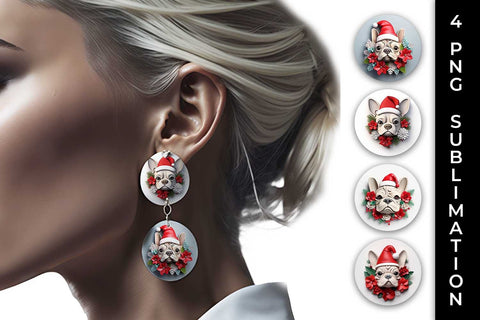 3D Christmas French Bulldog Dog Earrings Sublimation PNG Bundle Free For Commercial Use Sublimation Sintegra 