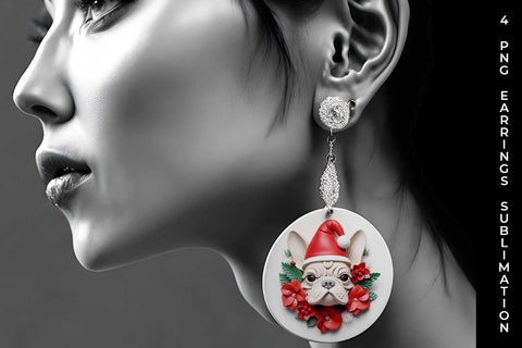 3D Christmas French Bulldog Dog Earrings Sublimation PNG Bundle Free For Commercial Use Sublimation Sintegra 