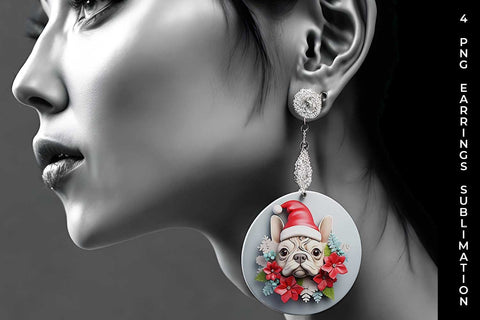3D Christmas French Bulldog Dog Earrings Sublimation PNG Bundle Free For Commercial Use Sublimation Sintegra 