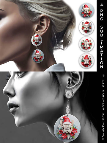 3D Christmas French Bulldog Dog Earrings Sublimation PNG Bundle Free For Commercial Use Sublimation Sintegra 