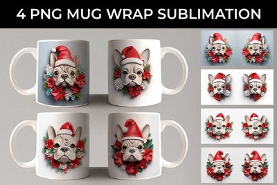 3D Christmas French Bulldog Dog Mug Wrap Sublimation PNG Bundle Free For Commercial Use Sublimation Sintegra 