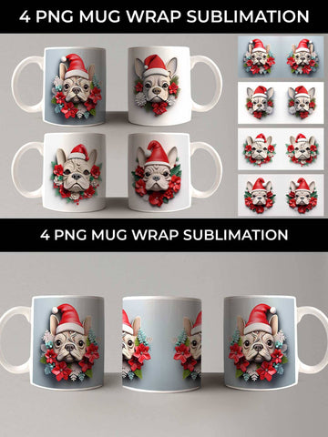 3D Christmas French Bulldog Dog Mug Wrap Sublimation PNG Bundle Free For Commercial Use Sublimation Sintegra 