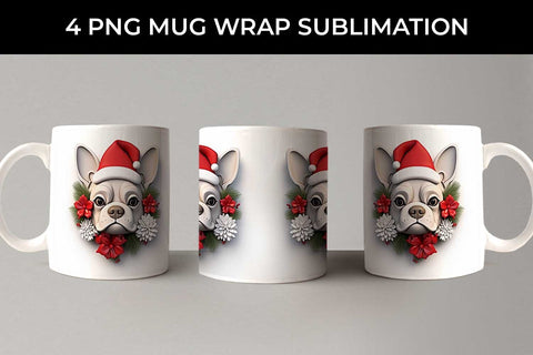 3D Christmas French Bulldog Dog Mug Wrap Sublimation PNG Bundle Free For Commercial Use Sublimation Sintegra 